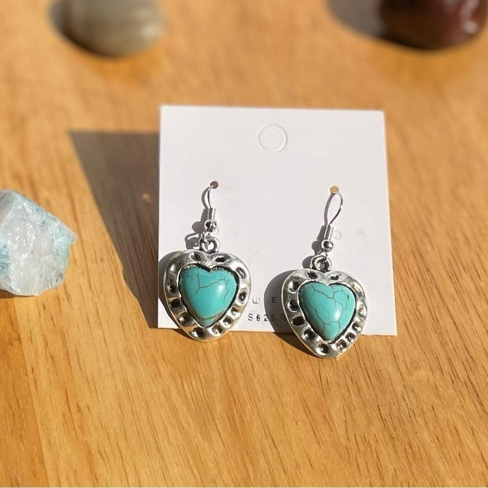 Heart Turquoise Earrings With S925 Posts